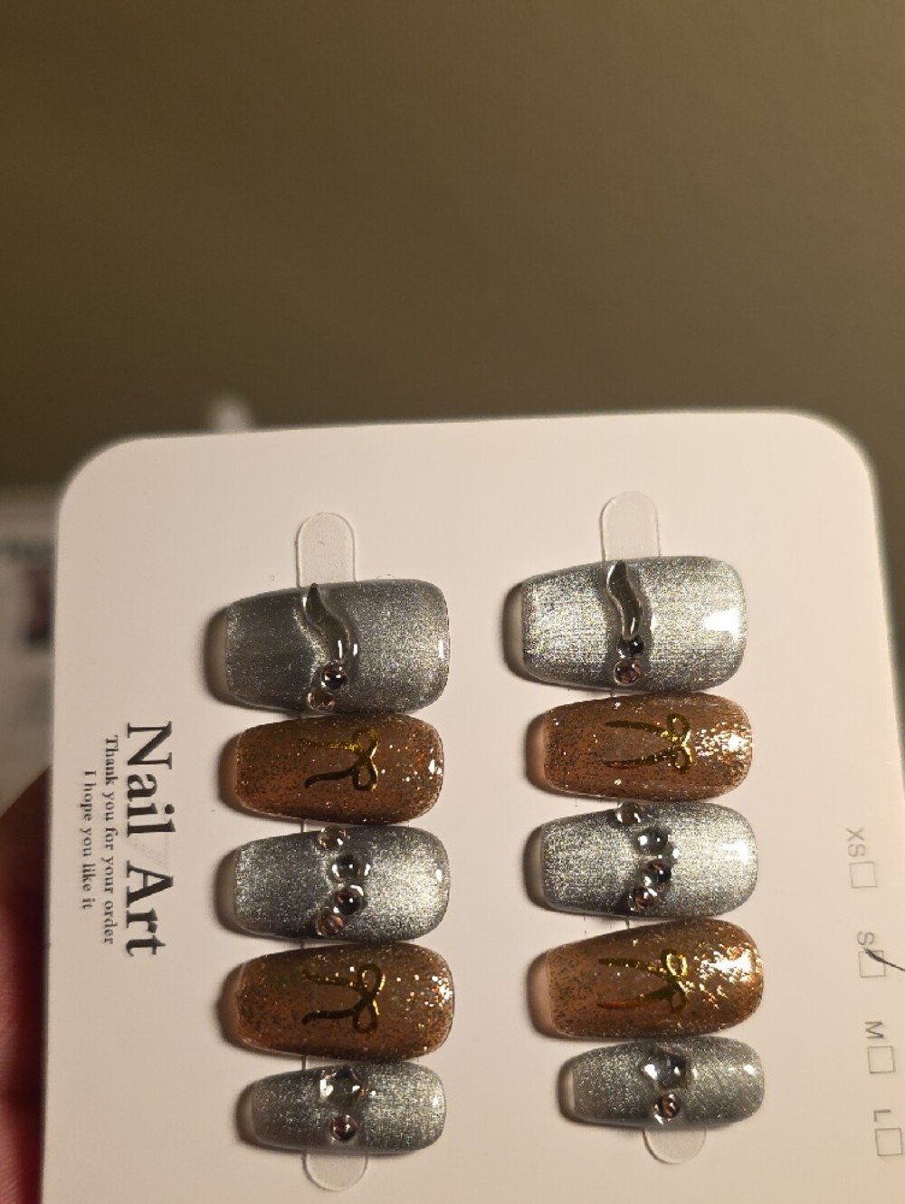 Nail Art Press-On Set - Silver & Rose Gold Size Small - Picture 3 of 6